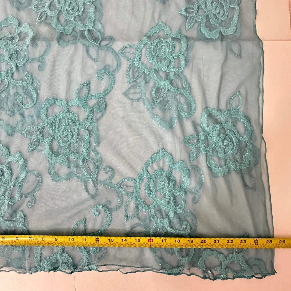 Tosca Blu Aqua Blue Floral Sequin Mesh Evening Wrap Shawl Scarf Evening Wedding